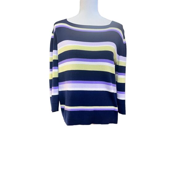 IB Diffusion Striped Knit Sweater   Navy knit sweater with horizontal stripes - Picture 1 of 6